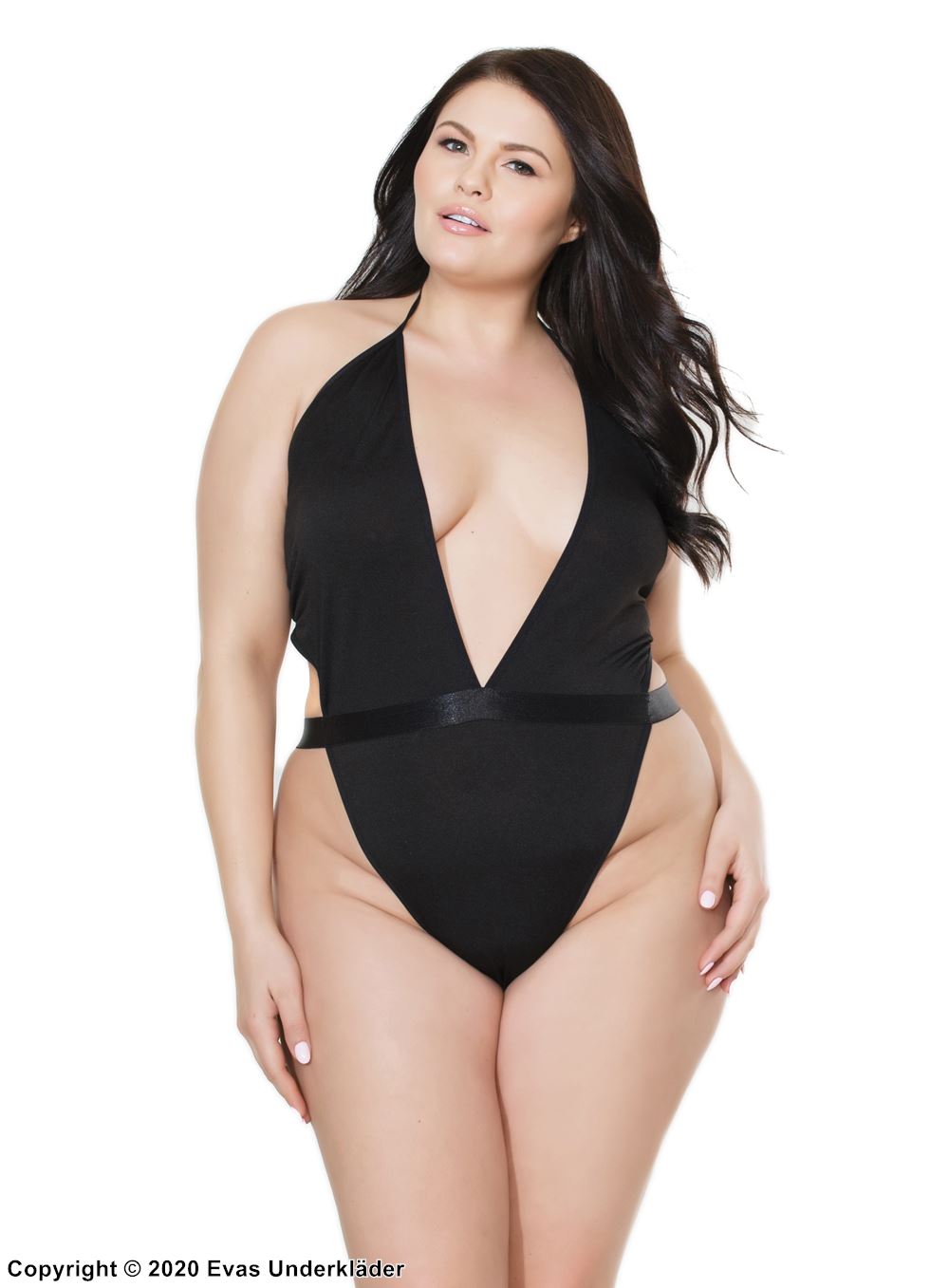 Sexy teddy, halterneck, dyp utringning, plus size